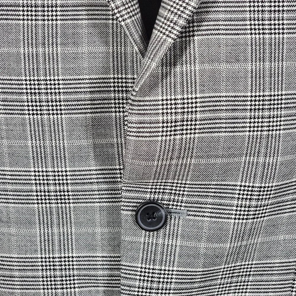 Kenneth Cole Mens Sport Coat Blazer Two‎ Button Gray Plaid Wool Poly Slim 36R